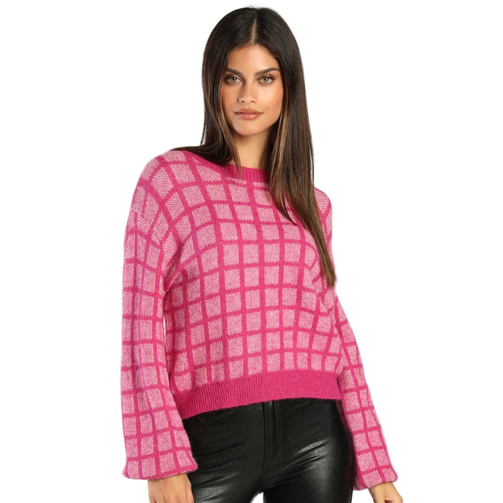 LULUS sz M Check Yes Magenta Grid Pattern Sweater